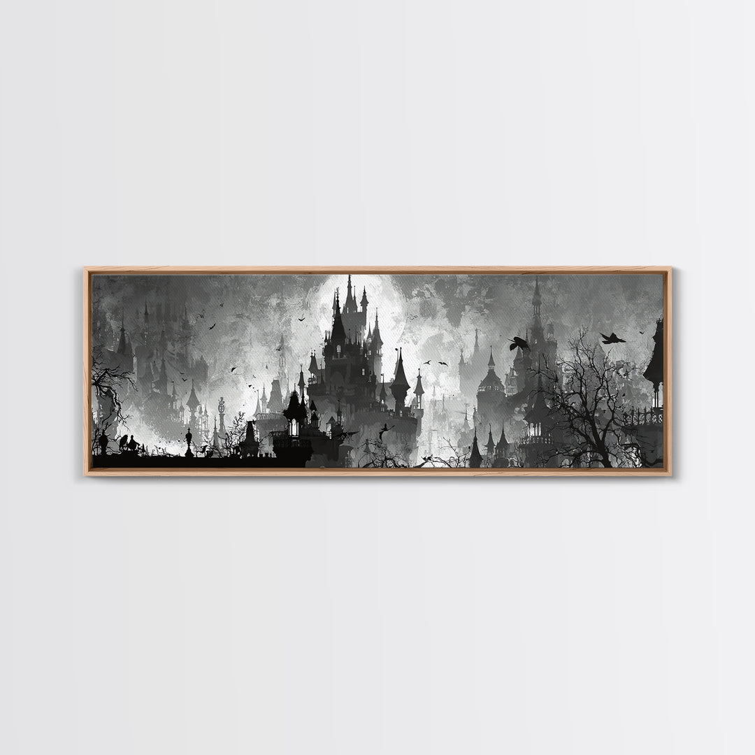 Monochrome Gothic Halloween, Decadent Line Art, Extra Wide Wall Art, Dark Halloween Decor, Canvas Print, Halloween Wall Art