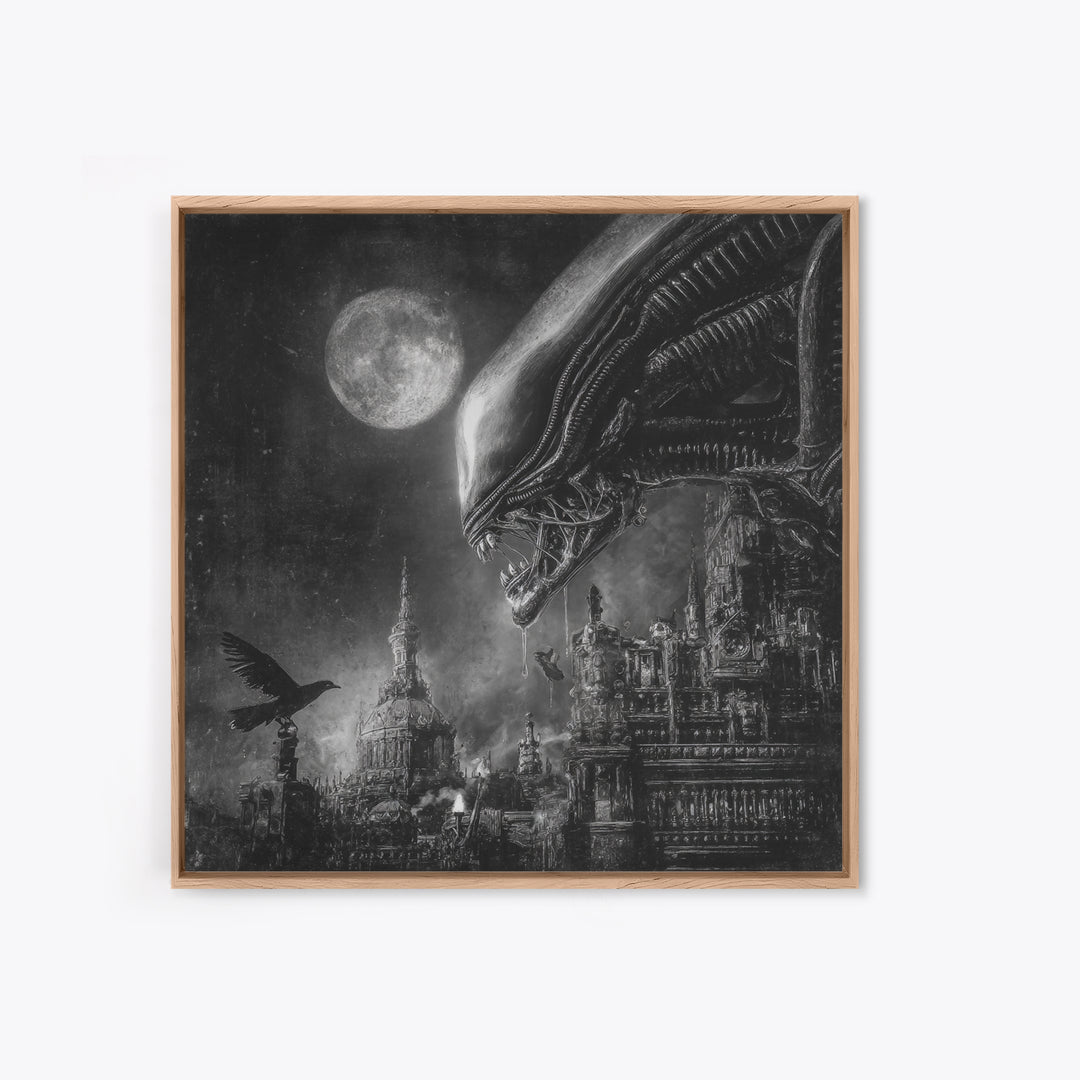 Monochrome Gothic Halloween, Biomechanical Horror Art, Square Wall Art, Gothic Horror Wall Art, Framed Canvas Print, Halloween Wall Art