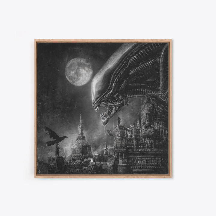 Monochrome Gothic Halloween, Biomechanical Horror Art, Square Wall Art, Gothic Horror Wall Art, Framed Canvas Print, Halloween Wall Art