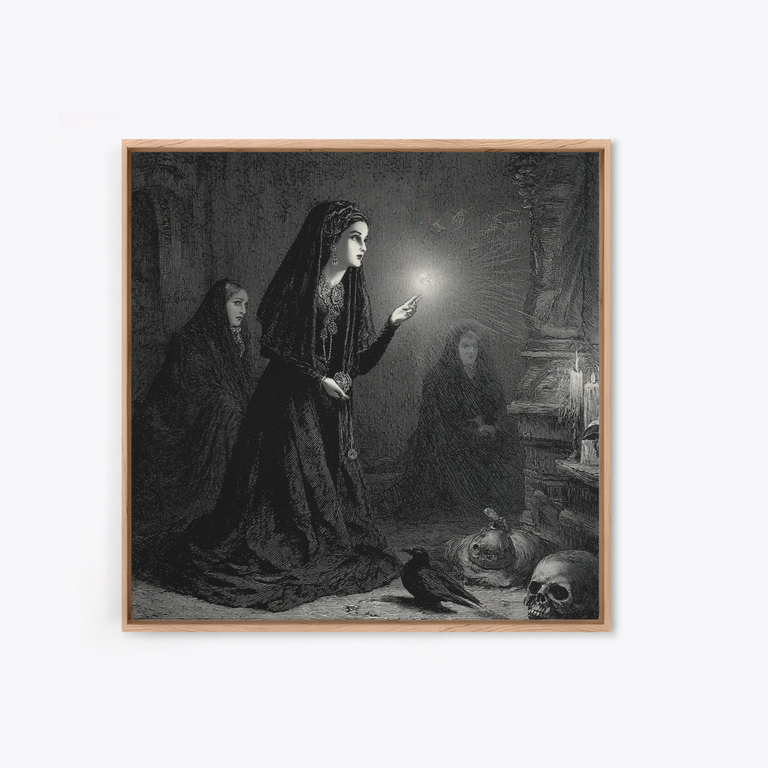 Victorian Mourning Halloween, Gothic Engraving Art, Square Wall Art, Dark Fantasy Wall Art, Canvas Print, Halloween Wall Art