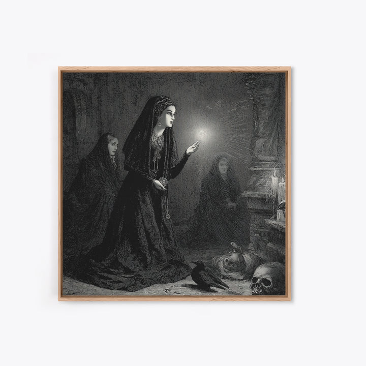 Victorian Mourning Halloween, Gothic Engraving Art, Square Wall Art, Dark Fantasy Wall Art, Canvas Print, Halloween Wall Art