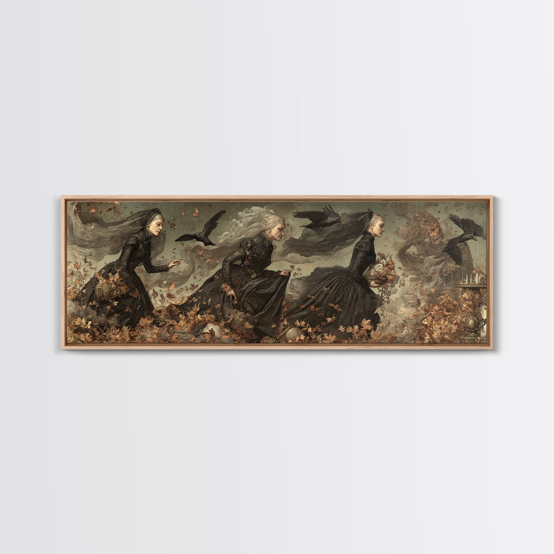 Victorian Mourning Halloween, Medieval Grotesque Art, Extra Wide Wall Art, Dark Fantasy Wall Art, Canvas Print, Halloween Wall Art