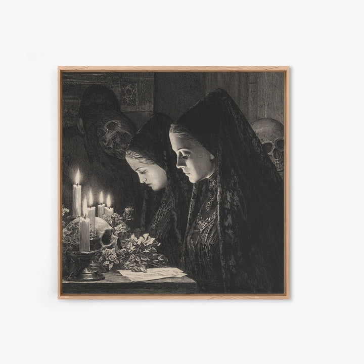 Victorian Mourning Halloween, Renaissance Engraving Art, Square Wall Art, Gothic Horror Wall Art, Canvas Print, Halloween Wall Art