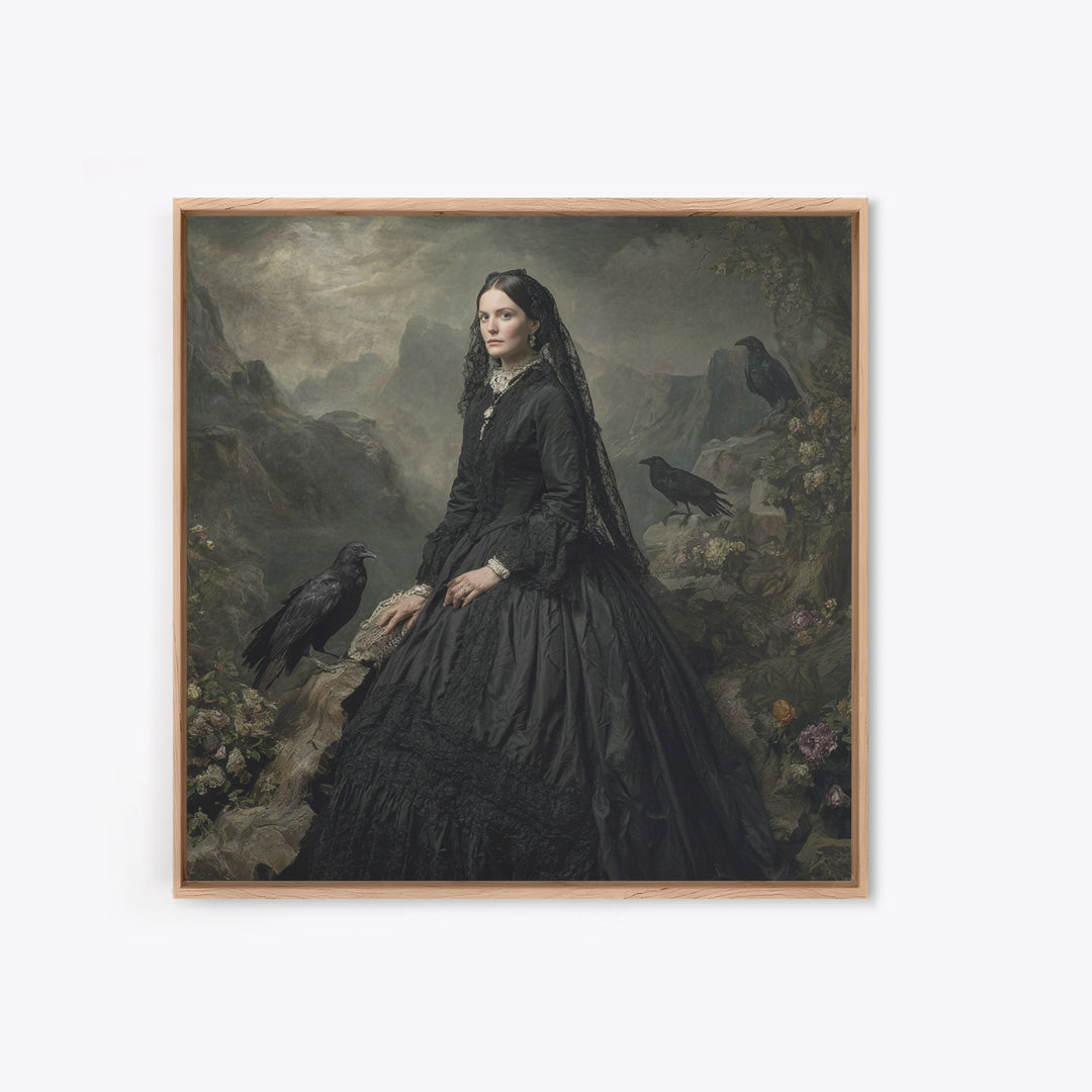 Victorian Mourning Halloween, Baroque Witchcraft Art, Square Wall Art, Macabre Wall Art, Framed Canvas Print, Halloween Wall Art