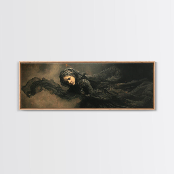 Victorian Mourning Halloween, Dark Romantic Horror Art, Extra Wide Wall Art, Gothic Horror Wall Art, Framed Canvas Print
