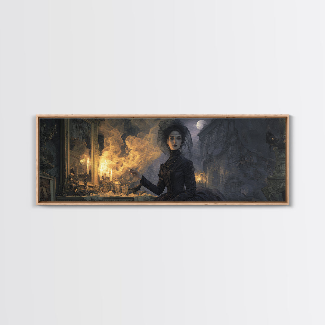 Victorian Mourning Halloween, Apocalyptic Romantic Art, Extra Wide Wall Art, Dark Halloween Decor, Framed Canvas Print, Halloween Wall Art