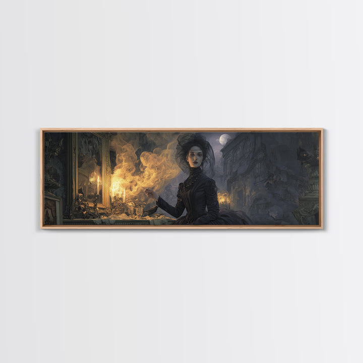 Victorian Mourning Halloween, Apocalyptic Romantic Art, Extra Wide Wall Art, Dark Halloween Decor, Framed Canvas Print, Halloween Wall Art