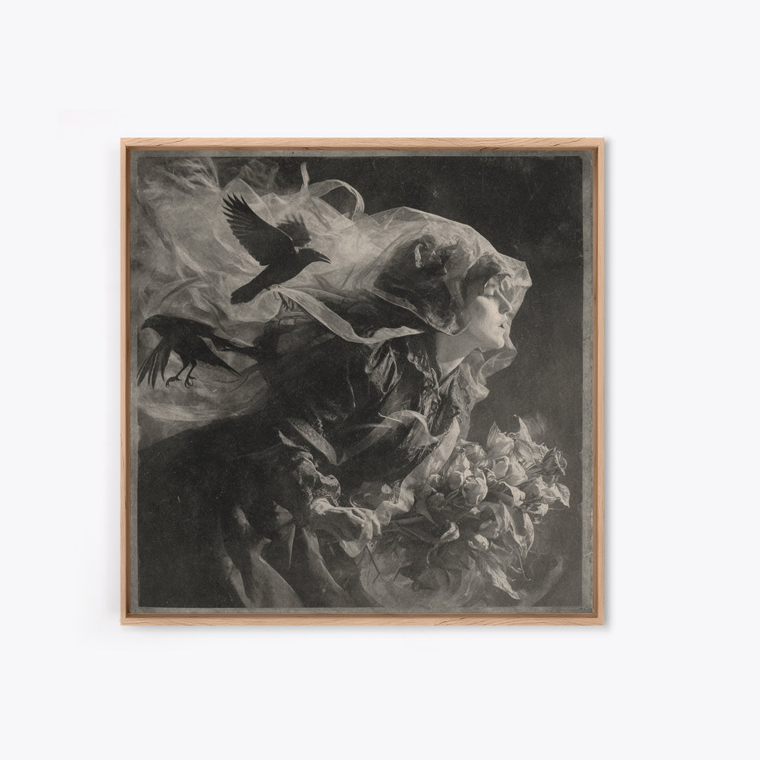 Victorian Mourning Halloween, Symbolist Dream Art, Square Wall Art, Dark Fantasy Wall Art, Canvas Print, Halloween Wall Art