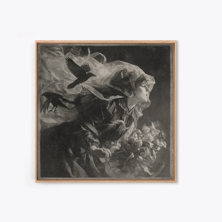 Victorian Mourning Halloween, Symbolist Dream Art, Square Wall Art, Dark Fantasy Wall Art, Canvas Print, Halloween Wall Art