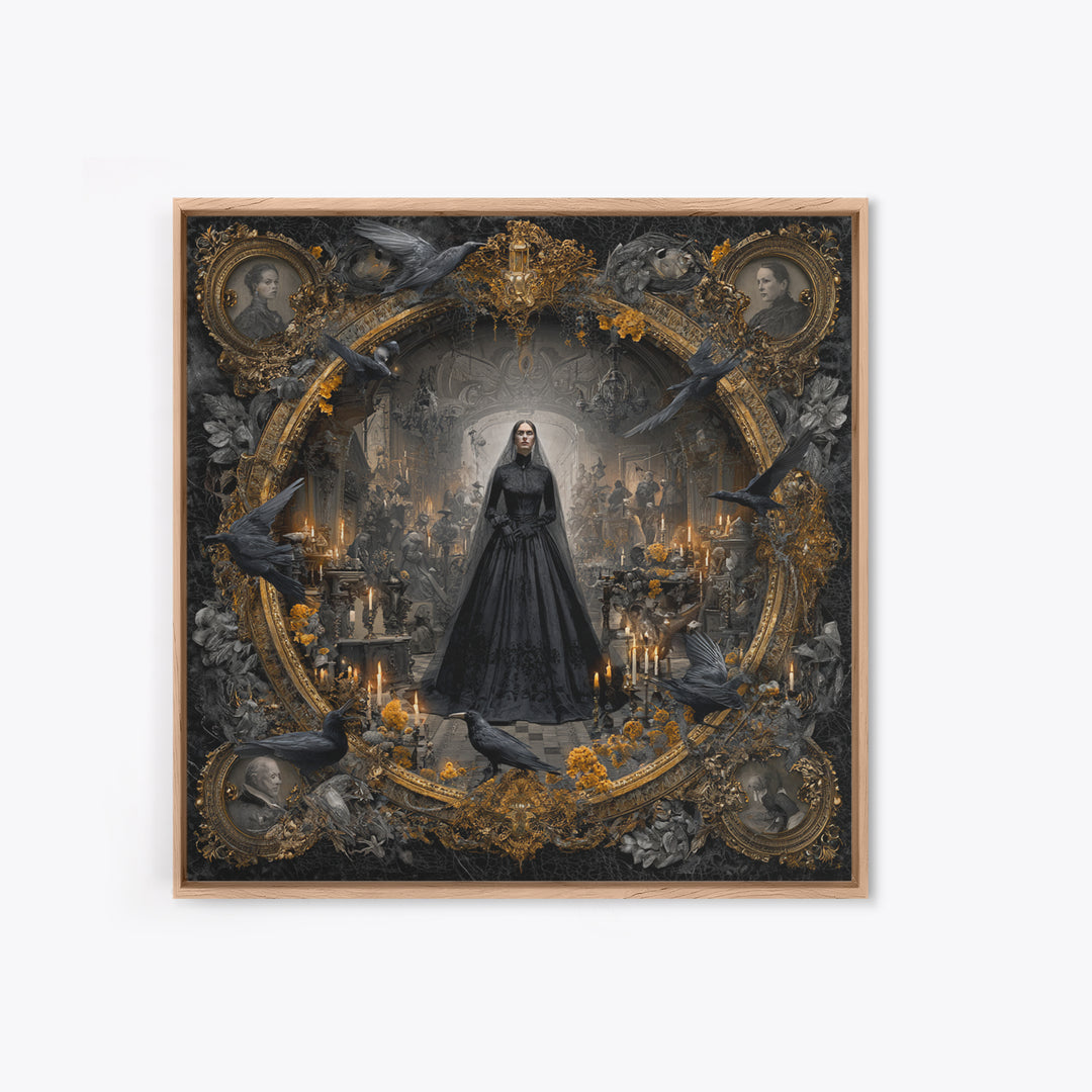 Victorian Mourning Halloween, Ornate Symbolist Art, Square Wall Art, Dark Halloween Decor, Framed Canvas Print, Halloween Wall Art