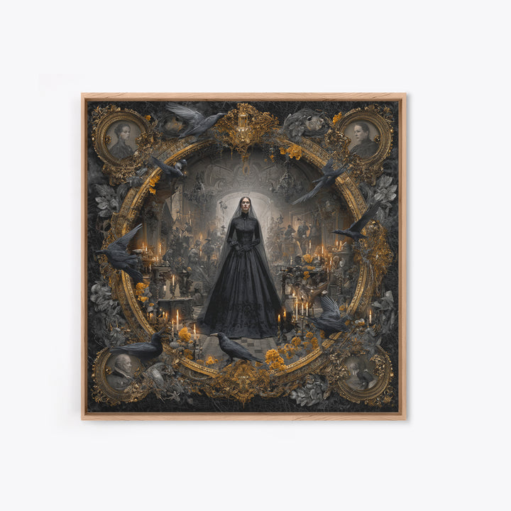 Victorian Mourning Halloween, Ornate Symbolist Art, Square Wall Art, Dark Halloween Decor, Framed Canvas Print, Halloween Wall Art
