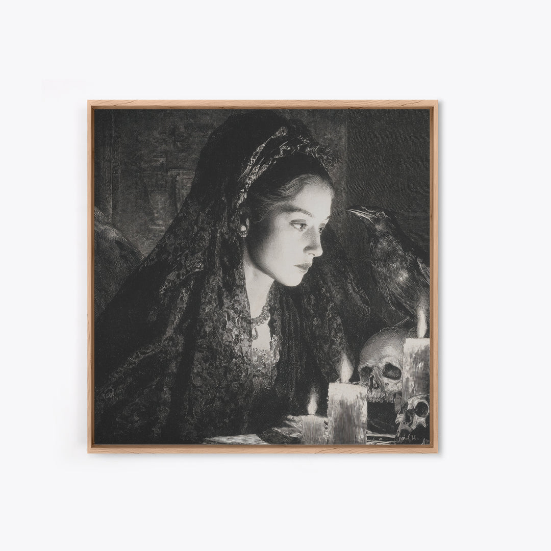 Victorian Mourning Halloween, Decadent Gothic Art, Square Wall Art, Macabre Wall Art, Framed Canvas Print, Halloween Wall Art