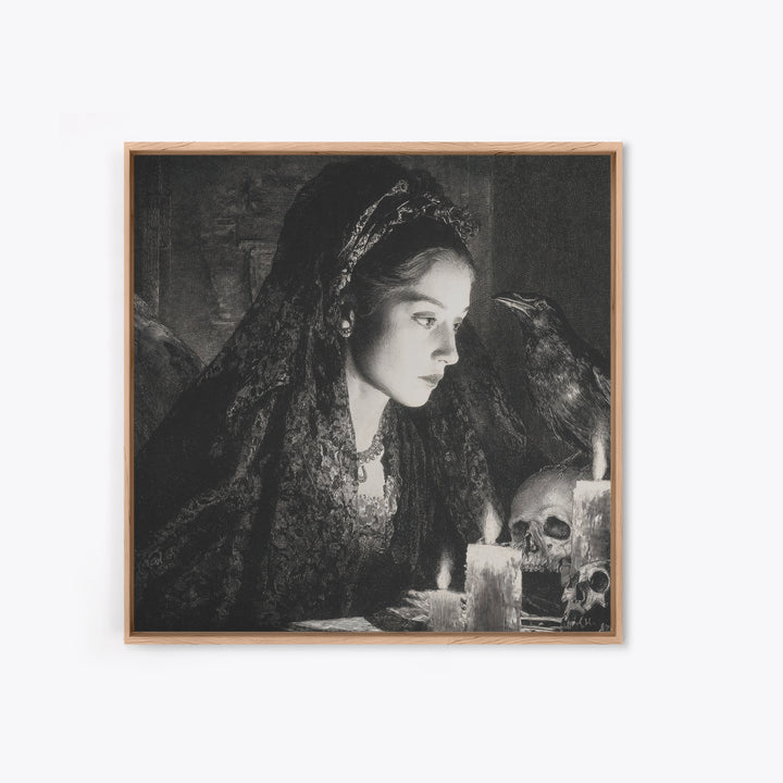 Victorian Mourning Halloween, Decadent Gothic Art, Square Wall Art, Macabre Wall Art, Framed Canvas Print, Halloween Wall Art