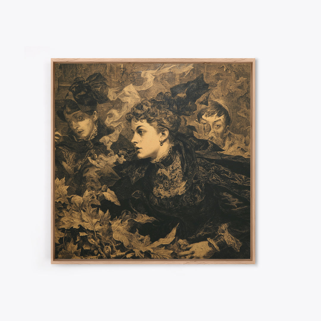 Victorian Mourning Halloween, Symbolist Etching Art, Square Wall Art, Dark Fantasy Wall Art, Framed Canvas Print, Halloween Wall Art
