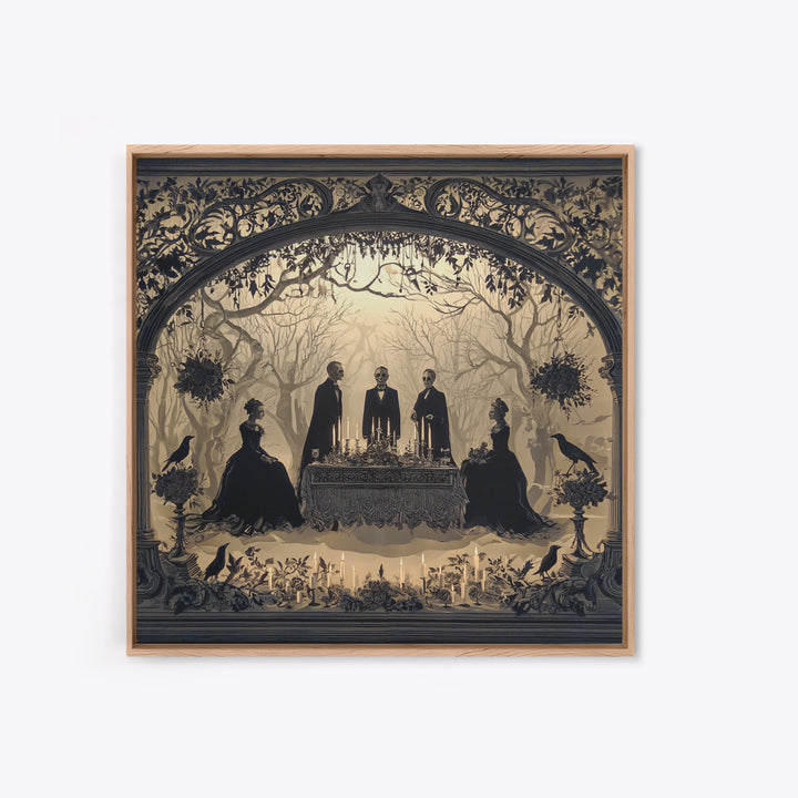 Victorian Mourning Halloween, Decadent Line Art, Square Wall Art, Dark Halloween Decor, Canvas Print, Halloween Wall Art