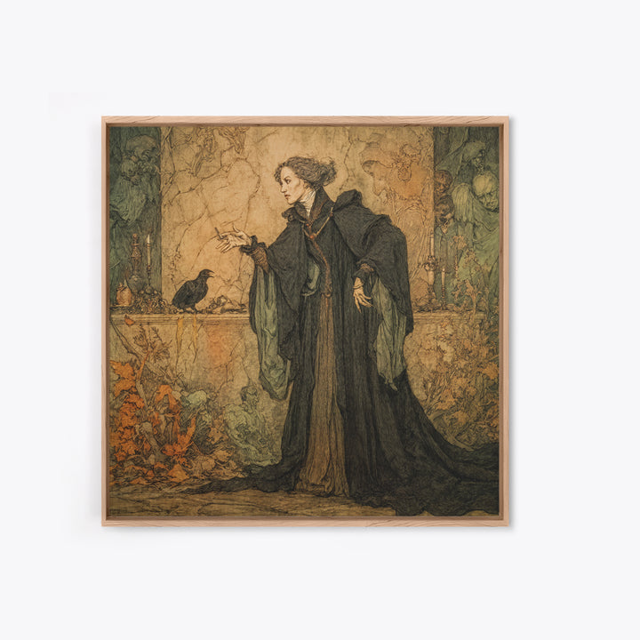 Victorian Mourning Halloween, Gothic Storybook Art, Square Wall Art, Gothic Horror Wall Art, Framed Canvas Print, Halloween Wall Art