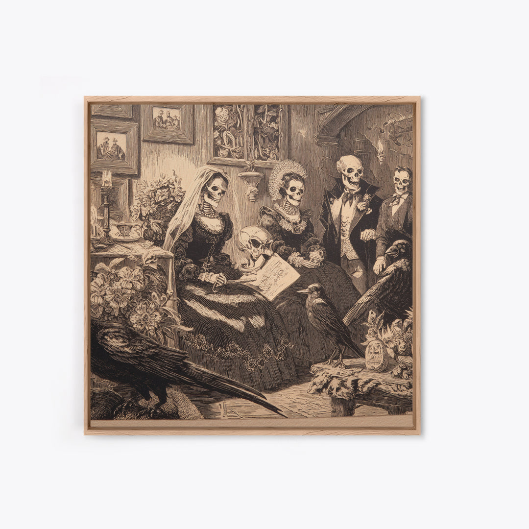 Victorian Mourning Halloween, Macabre Folk Print Art, Square Wall Art, Dark Halloween Decor, Canvas Print, Halloween Wall Art