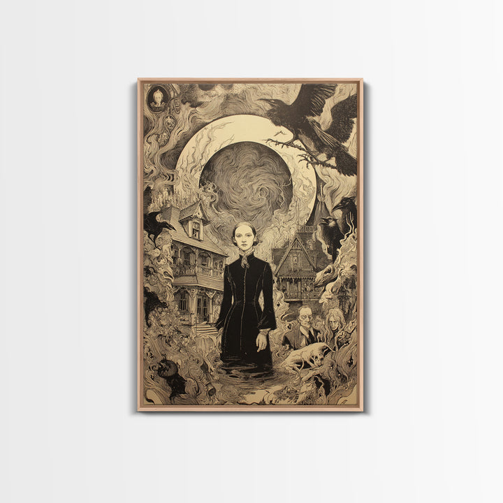 Victorian Mourning Halloween, Victorian Macabre Art, Vertical Wall Art, Macabre Wall Art, Framed Canvas Print, Halloween Wall Art