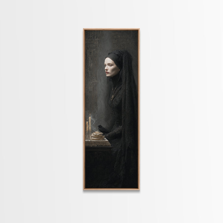 Victorian Mourning Halloween, Surreal Apocalyptic Art, Tall Narrow Wall Art, Gothic Horror Wall Art, Framed Canvas Print