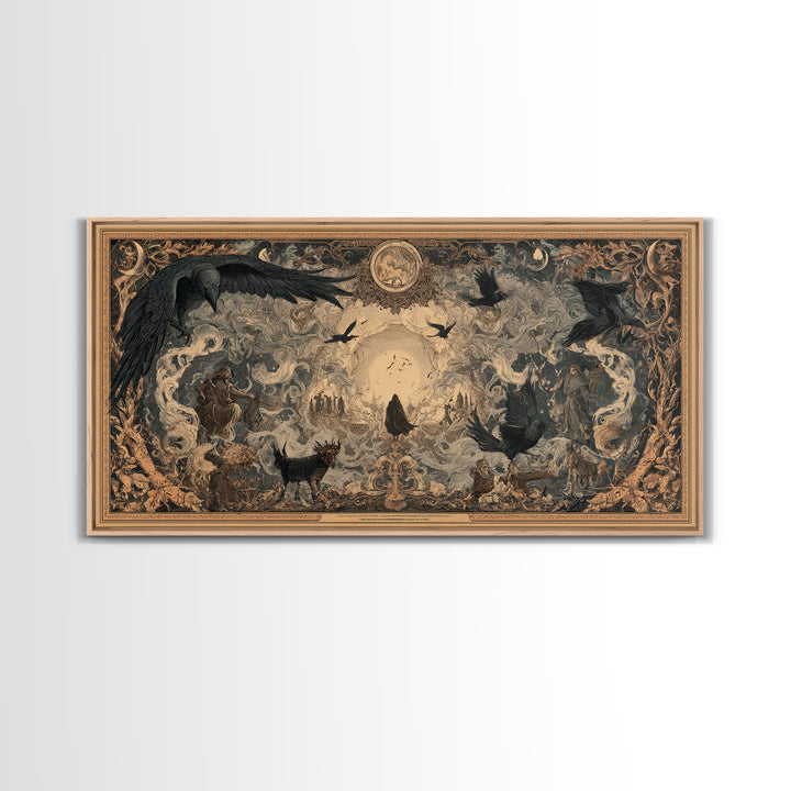 Art Nouveau Witchcraft, Northern Renaissance Horror, Wide Panoramic Art, Dark Fantasy Wall Art, Framed Canvas Print