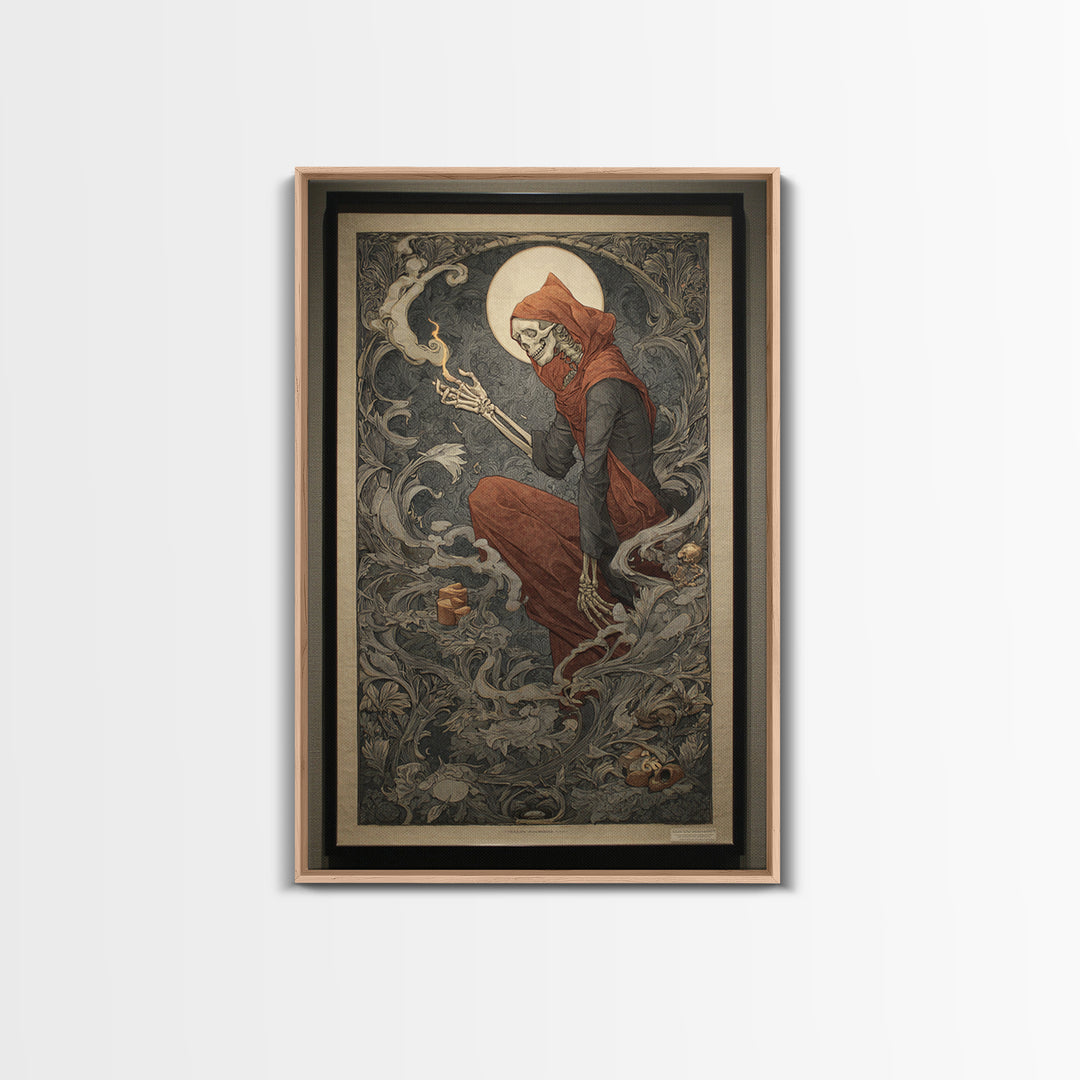 Art Nouveau Witchcraft, Danse Macabre Art, Vertical Wall Art, Dark Fantasy Wall Art, Canvas Print, Halloween Wall Art