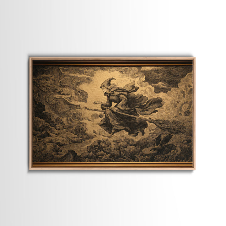 Art Nouveau Witchcraft, Baroque Witchcraft Art, Landscape Wall Art, Gothic Horror Wall Art, Framed Canvas Print, Halloween Wall Art