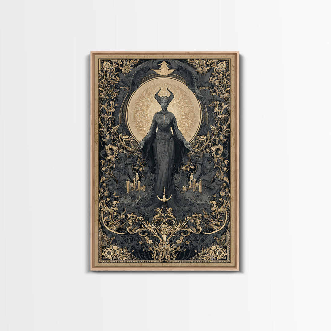 Art Nouveau Witchcraft, Gothic Nightmare Art, Vertical Wall Art, Dark Fantasy Wall Art, Framed Canvas Print, Halloween Wall Art