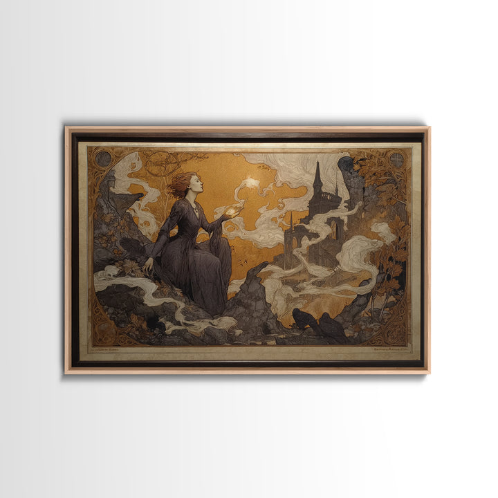 Art Nouveau Witchcraft, Romantic Gothic Landscape, Landscape Wall Art, Dark Halloween Decor, Canvas Print, Halloween Wall Art