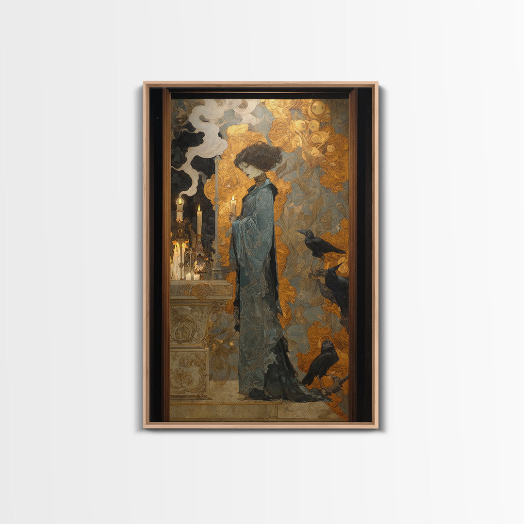 Art Nouveau Witchcraft, Ornate Symbolist Art, Vertical Wall Art, Gothic Horror Wall Art, Framed Canvas Print, Halloween Wall Art