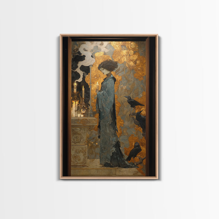 Art Nouveau Witchcraft, Ornate Symbolist Art, Vertical Wall Art, Gothic Horror Wall Art, Framed Canvas Print, Halloween Wall Art