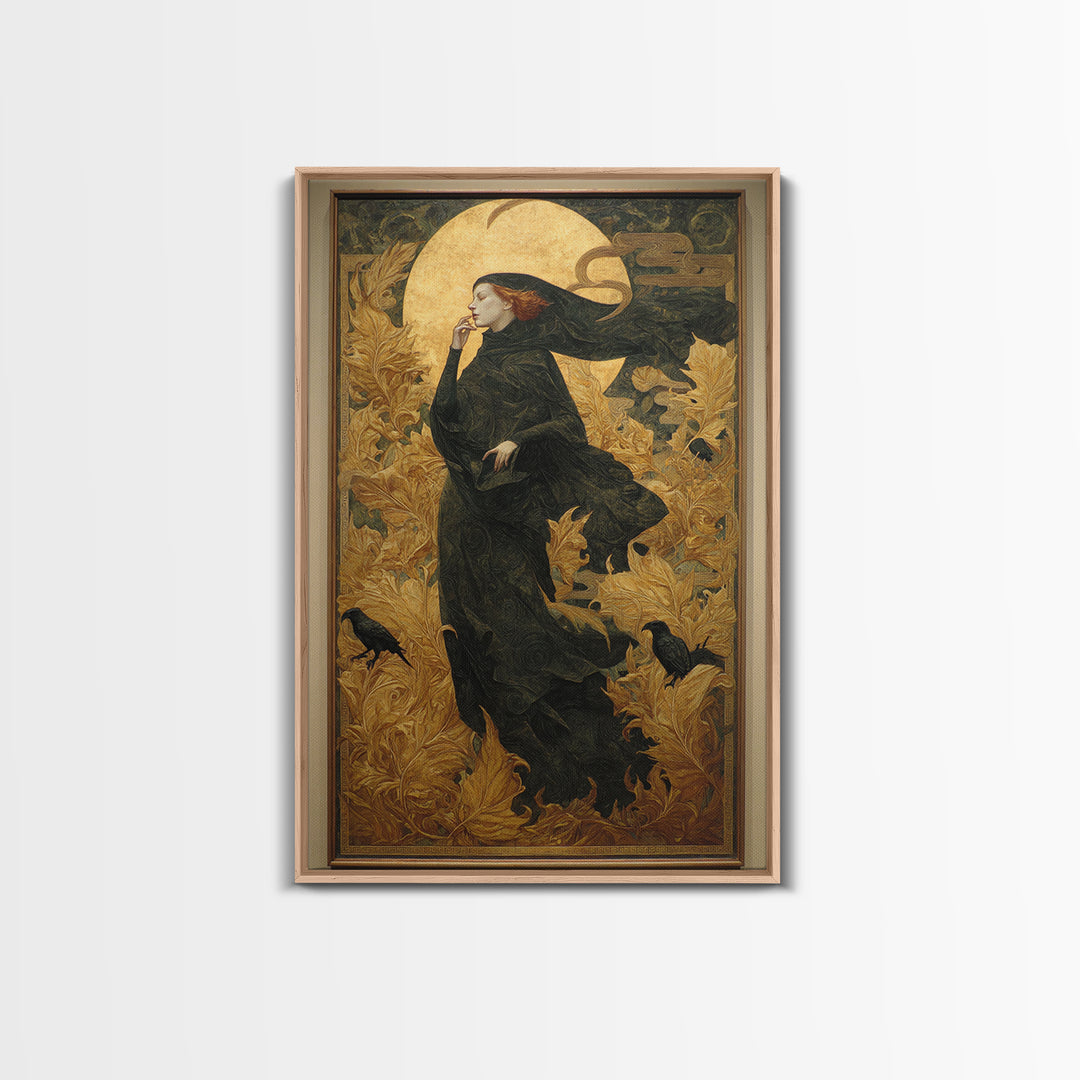 Art Nouveau Witchcraft, Dark Symbolist Art, Vertical Wall Art, Dark Halloween Decor, Canvas Print, Halloween Wall Art