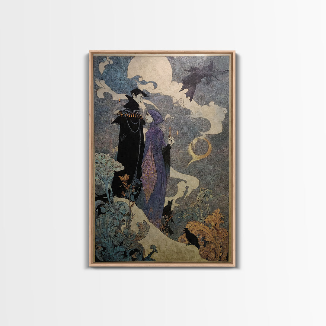 Art Nouveau Witchcraft, Stained Glass Gothic Art, Vertical Wall Art, Dark Halloween Decor, Canvas Print, Halloween Wall Art