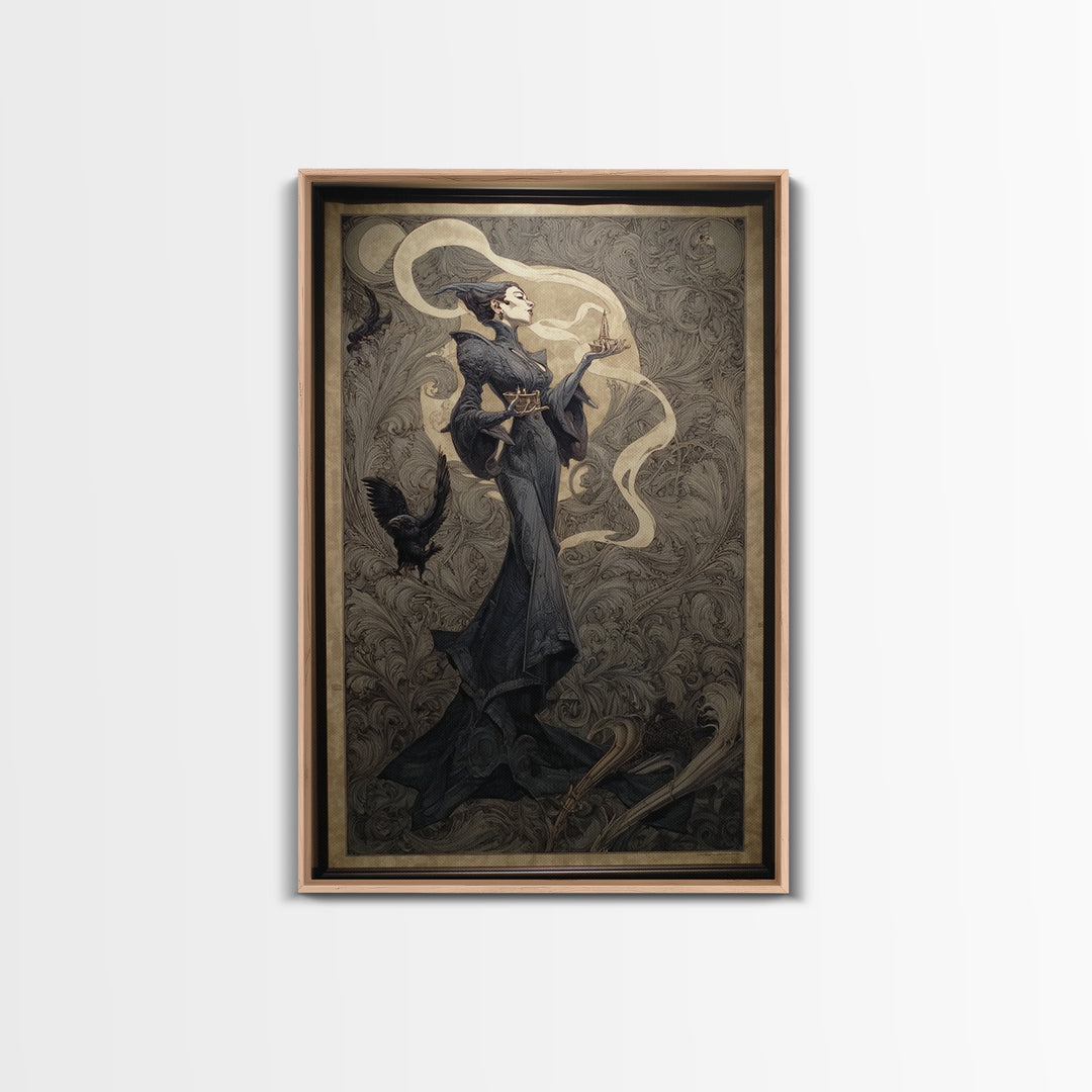 Art Nouveau Witchcraft, Biomechanical Horror Art, Vertical Wall Art, Gothic Horror Wall Art, Canvas Print, Halloween Wall Art