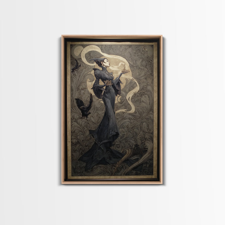 Art Nouveau Witchcraft, Biomechanical Horror Art, Vertical Wall Art, Gothic Horror Wall Art, Canvas Print, Halloween Wall Art