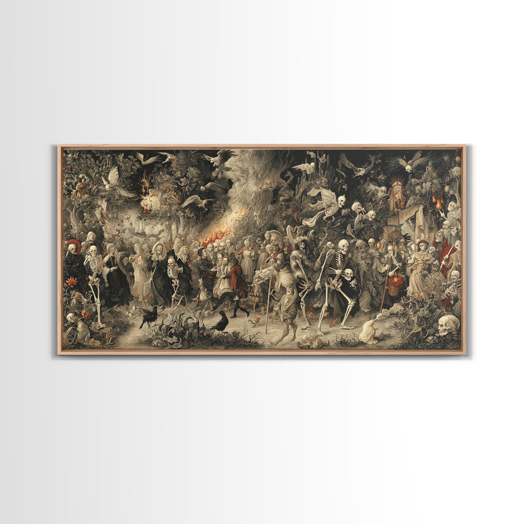 Medieval Danse Macabre, Medieval Grotesque Art, Wide Panoramic Art, Gothic Horror Wall Art, Canvas Print, Halloween Wall Art