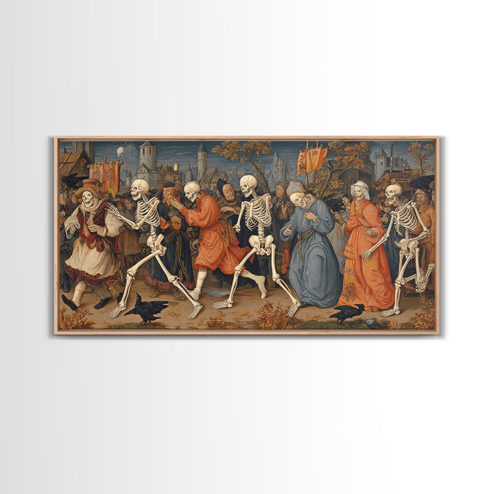 Medieval Danse Macabre, Danse Macabre Art, Wide Panoramic Art, Dark Fantasy Wall Art, Canvas Print, Halloween Wall Art