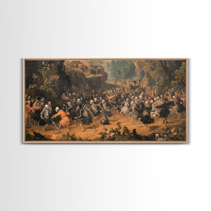 Medieval Danse Macabre, Baroque Witchcraft Art, Wide Panoramic Art, Dark Halloween Decor, Canvas Print, Halloween Wall Art