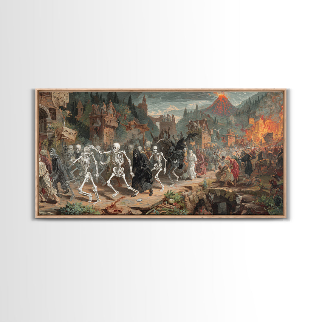 Medieval Danse Macabre, Apocalyptic Romantic Art, Wide Panoramic Art, Gothic Horror Wall Art, Canvas Print, Halloween Wall Art