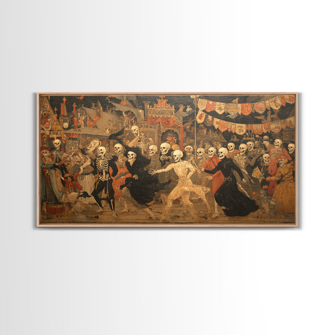 Medieval Danse Macabre, Grotesque Carnival Art, Wide Panoramic Art, Dark Fantasy Wall Art, Canvas Print, Halloween Wall Art