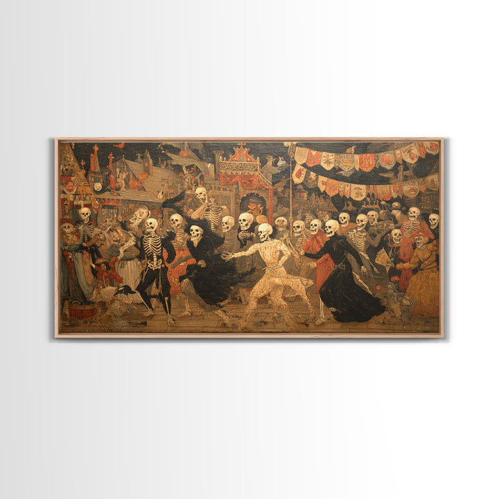 Medieval Danse Macabre, Grotesque Carnival Art, Wide Panoramic Art, Dark Fantasy Wall Art, Canvas Print, Halloween Wall Art