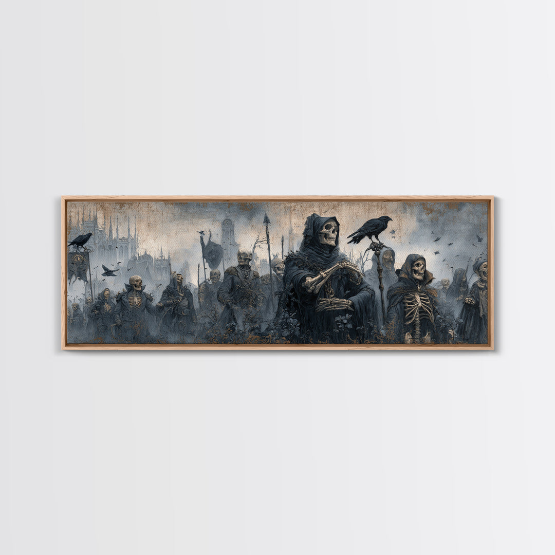 Medieval Danse Macabre, Surreal Apocalyptic Art, Extra Wide Wall Art, Dark Fantasy Wall Art, Framed Canvas Print, Halloween Wall Art