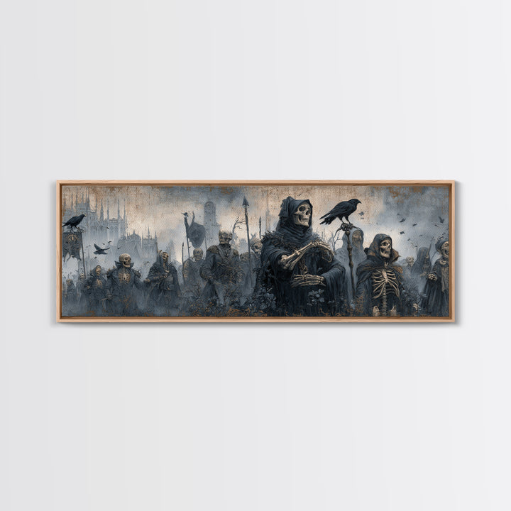 Medieval Danse Macabre, Surreal Apocalyptic Art, Extra Wide Wall Art, Dark Fantasy Wall Art, Framed Canvas Print, Halloween Wall Art
