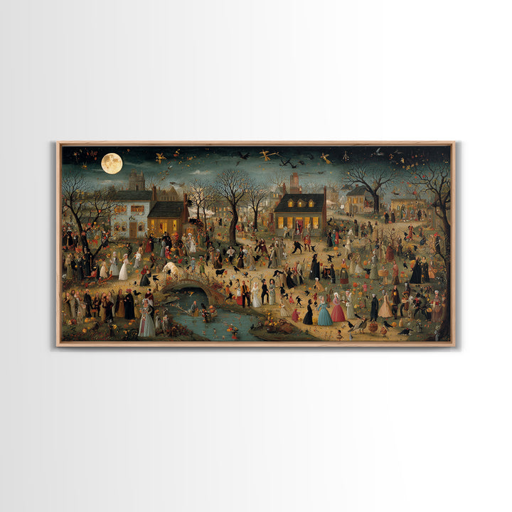 1950s Halloween Nostalgia, Northern Renaissance Horror, Wide Panoramic Art, Macabre Wall Art, Canvas Print, Halloween Wall Art