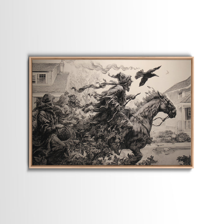1950s Halloween Nostalgia, Renaissance Engraving Art, Landscape Wall Art, Dark Fantasy Wall Art, Canvas Print, Halloween Wall Art