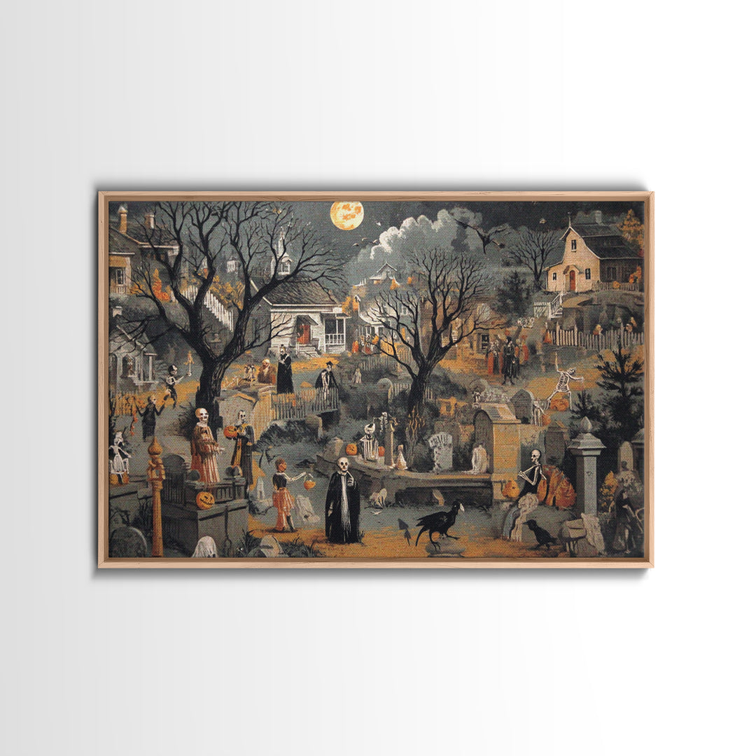 1950s Halloween Nostalgia, Danse Macabre Art, Landscape Wall Art, Macabre Wall Art, Canvas Print, Halloween Wall Art