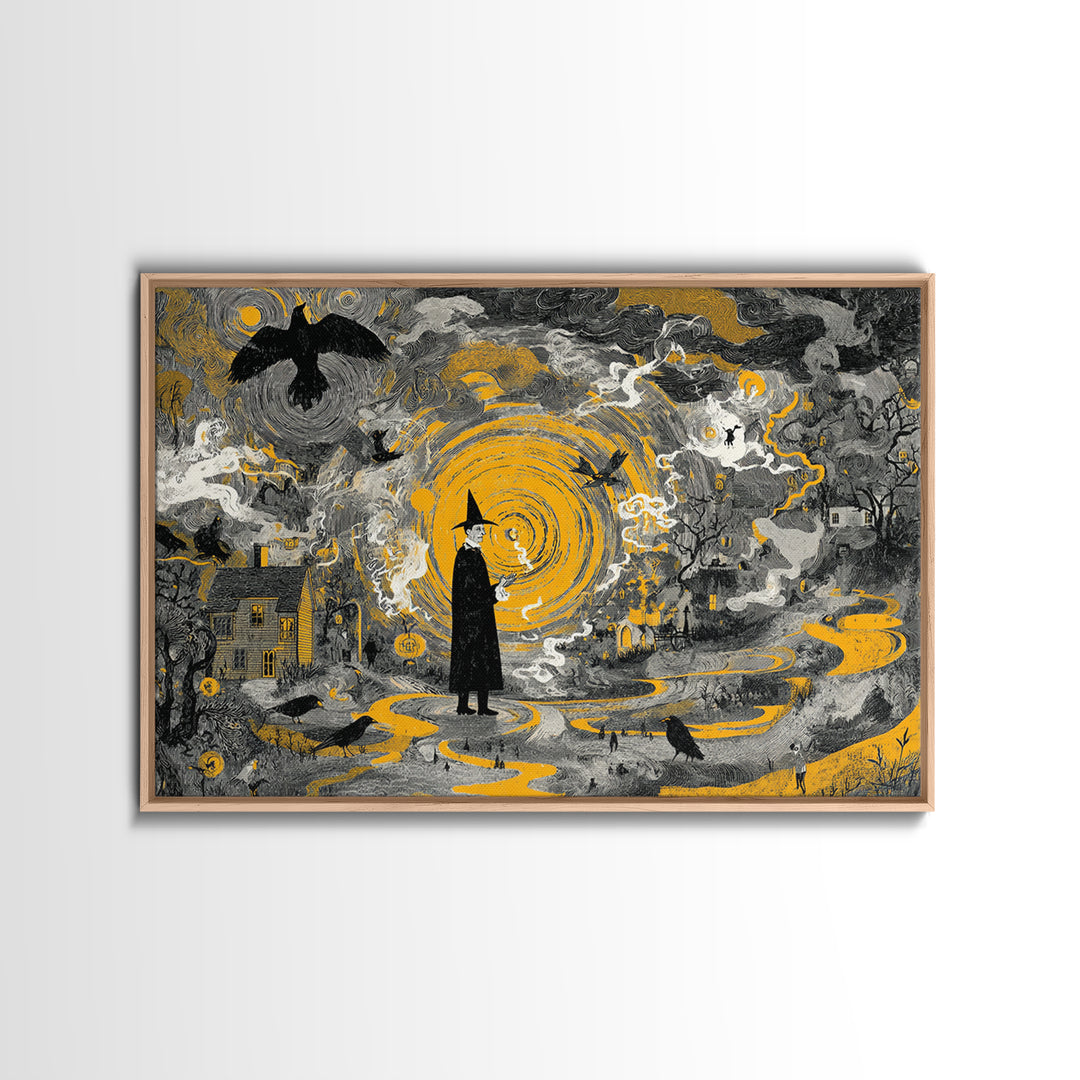 1950s Halloween Nostalgia, Baroque Witchcraft Art, Landscape Wall Art, Gothic Horror Wall Art, Framed Canvas Print, Halloween Wall Art