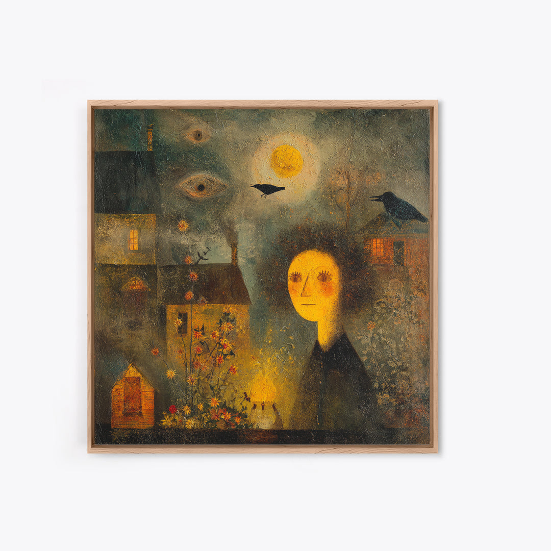 1950s Halloween Nostalgia, Symbolist Dream Art, Square Wall Art, Dark Halloween Decor, Canvas Print, Halloween Wall Art