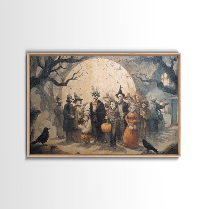 1950s Halloween Nostalgia, Expressionist Nightmare Art, Landscape Wall Art, Macabre Wall Art, Framed Canvas Print, Halloween Wall Art