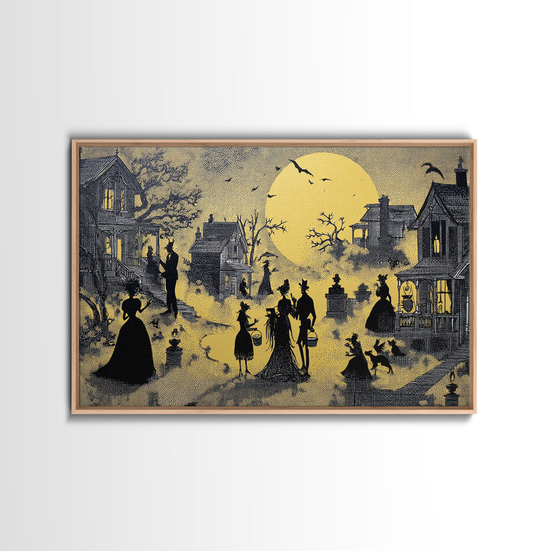 1950s Halloween Nostalgia, Decadent Line Art, Landscape Wall Art, Dark Halloween Decor, Canvas Print, Halloween Wall Art