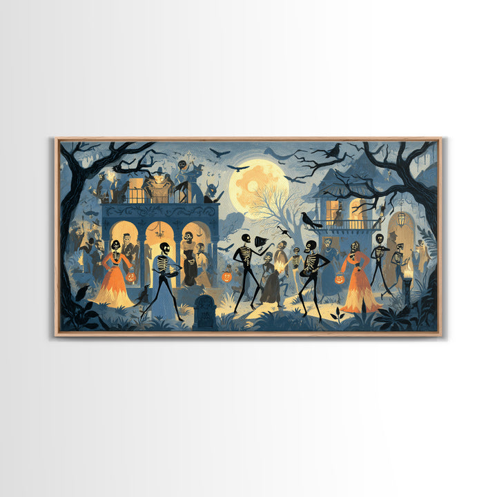 1950s Halloween Nostalgia, Macabre Folk Print Art, Wide Panoramic Art, Dark Halloween Decor, Canvas Print, Halloween Wall Art